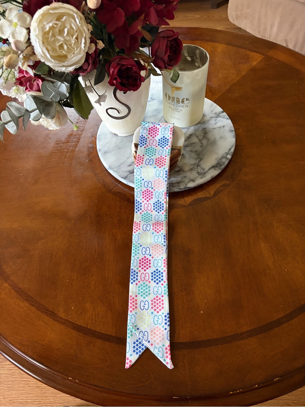 Multicolor GG Pattern Scarf Ribbon